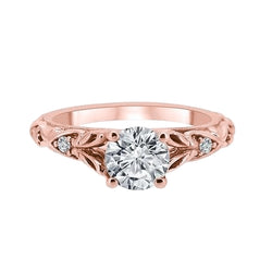 Real  Antique Looking Round Diamond Engagement Ring 2.60 Carat Rose Gold 14K