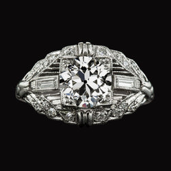 Antique Style Baguette & Round Old Mine Cut Diamond Ring 3.75 Carats