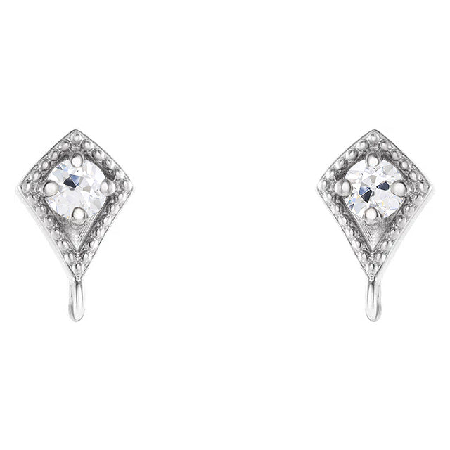 Antique Style Diamond Stud Earrings White Gold 2 Carat Round Old Miner 