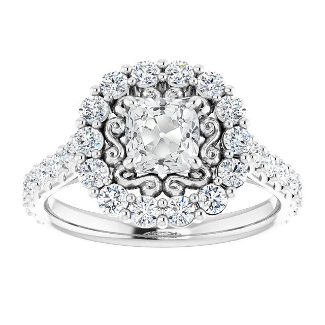Halo Cushion Old Miner Diamond Ring