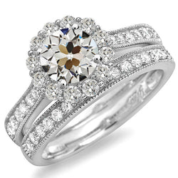 Antique Style Halo Diamond Engagement Ring Set Old Cut 5 Carats