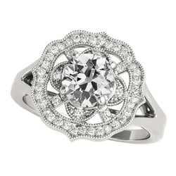 Antique Style Halo Old Cut Natural Earth Mined Diamond Ring 4.75 Carats Milgrain Prong Set