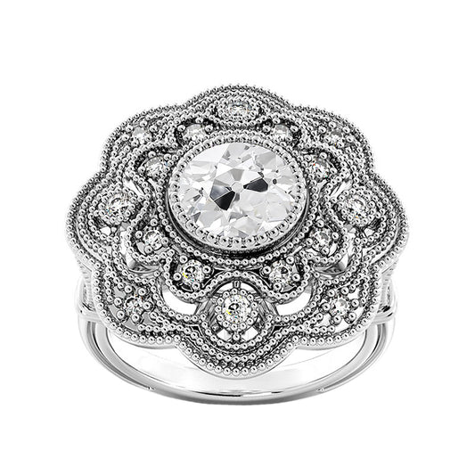 Antique Style Halo Old Miner Ring