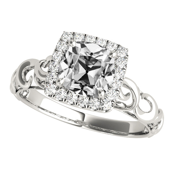 Halo Old Miner Cushion Diamond Gold Ring