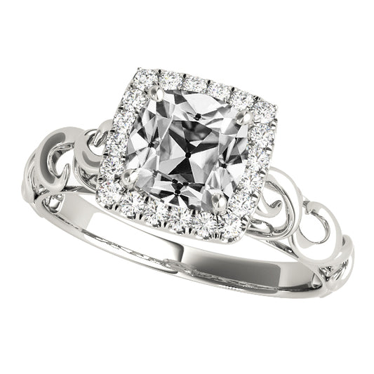Halo Old Miner Cushion Diamond Gold Ring