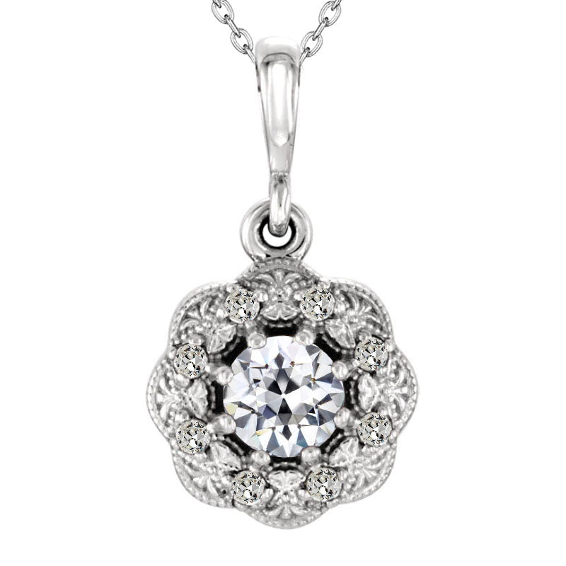 Antique Style Halo Pendant 2.50 Ct Flower Style Old Miner Diamond 