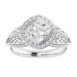 Antique Style Halo Ring Cushion Old Cut Natural Earth Mined Diamond Bezel Set 7.75 Carats