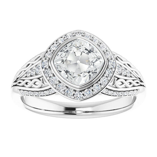 Antique Style Halo Ring Cushion Old Cut