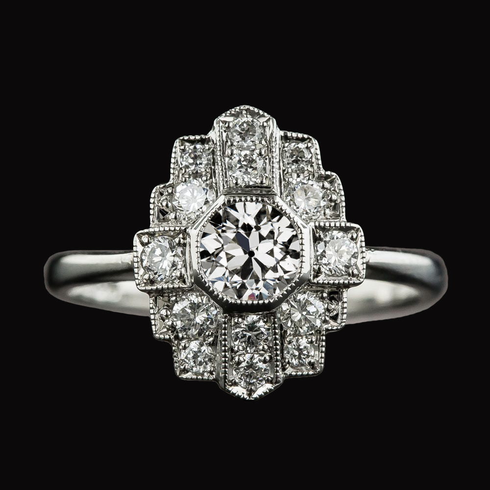 Bezel Set Antique Style Old Miner Halo Ring