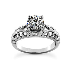Antique Style Hidden Halo Wedding Ring Round Old Mine Cut Genuine Natural Earth Mined Diamond