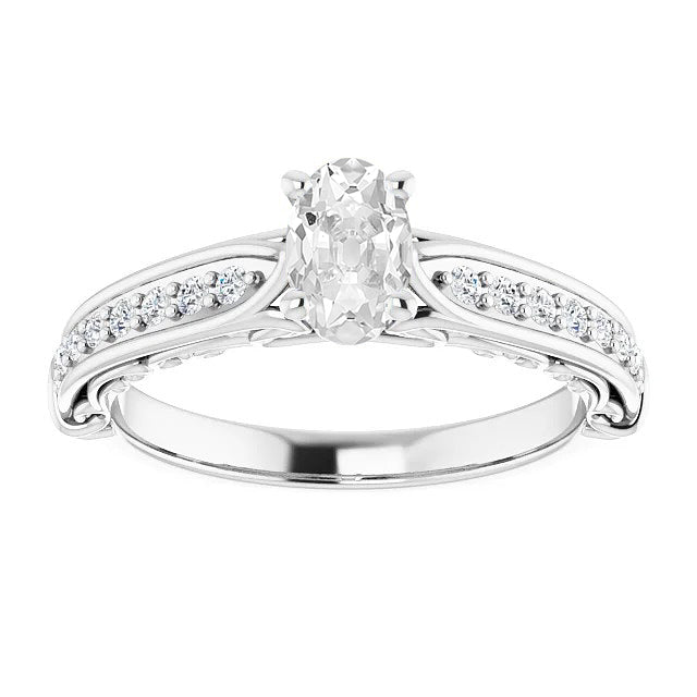 Antique Style Oval Old Cut Diamond Ring