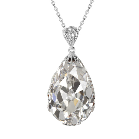 Antique Style Pendant 4 Ct Old Cut Pear Diamond Necklace