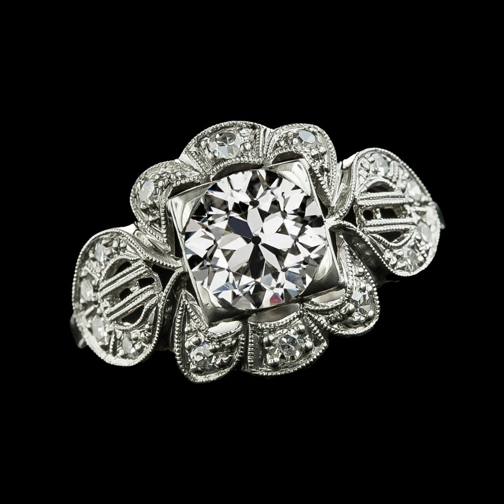 Antique Style Round Diamond Old Miner Ring