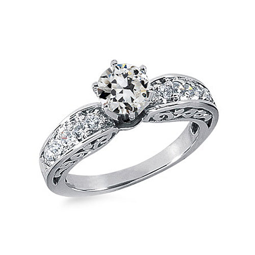 Anniversary White Gold Antique Style Round Old Cut Diamond Ring