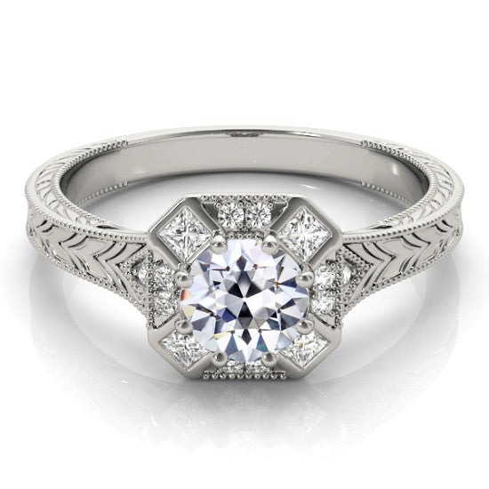 Fancy Elegant Antique Style Round Old Cut Diamond Ring
