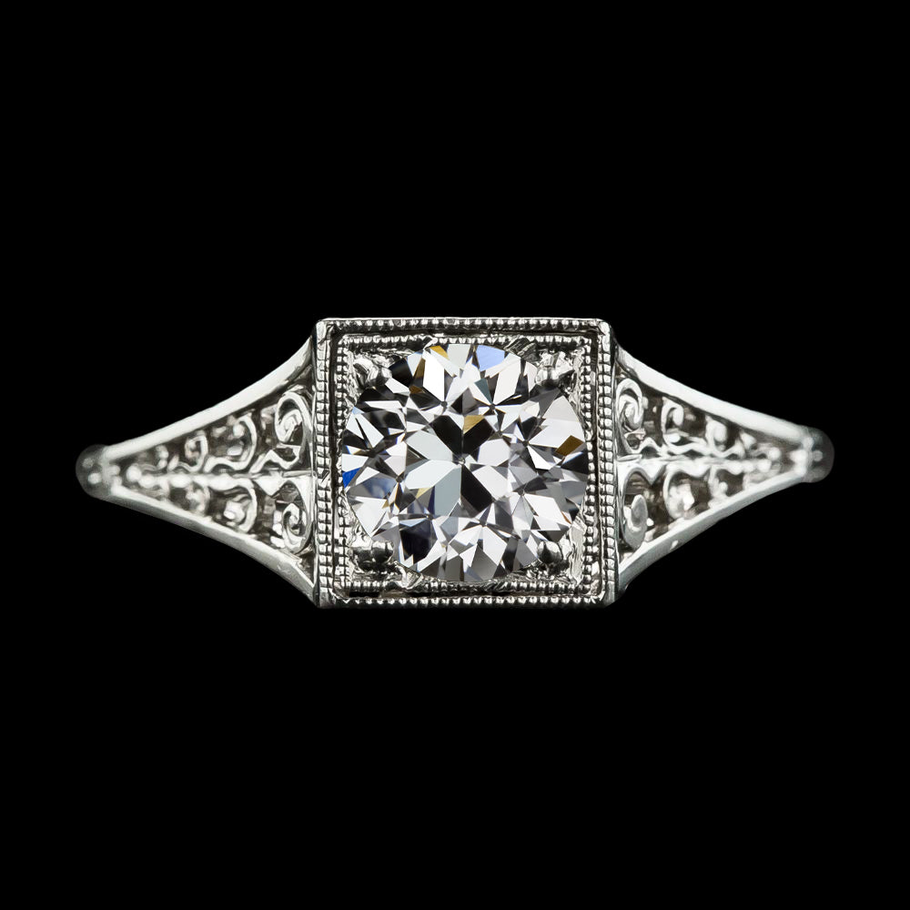 Antique Style Old Miner Cut Diamond Solitaire Ring