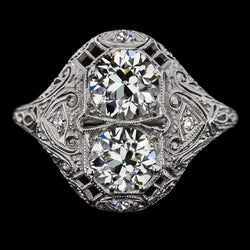 Antique Style Round Old Mine Cut Real Natural Earth Mined Diamond Ring 3.50 Carats Filigree