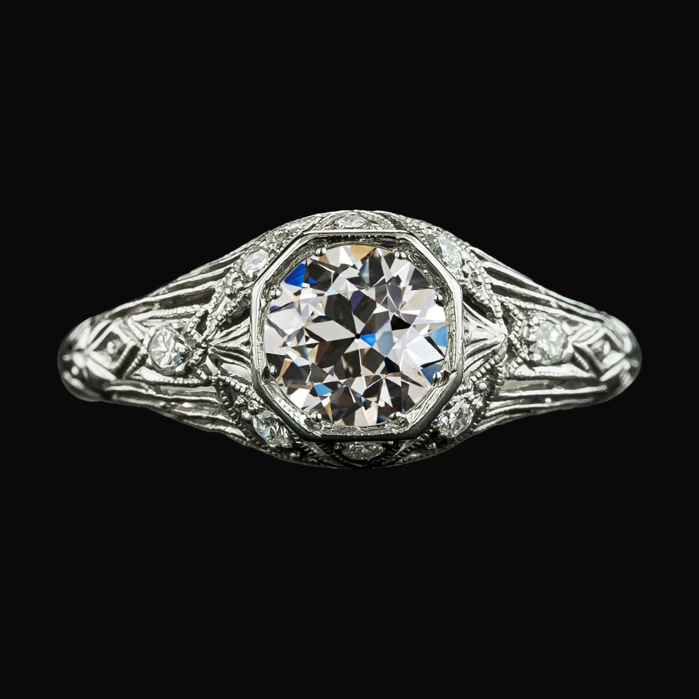 Antique Style Old Miner Cut Diamond Ring