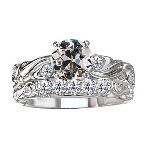 Round Old Mine Cut Diamond Wedding Ring Set