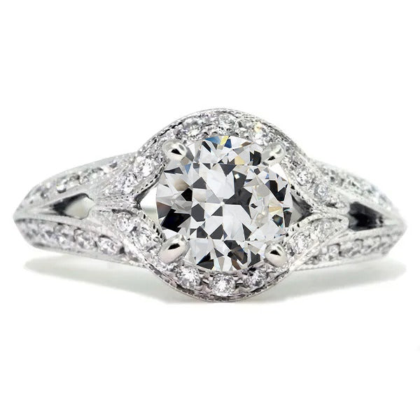 Round Old Miner Diamond Halo Ring 6 Carats