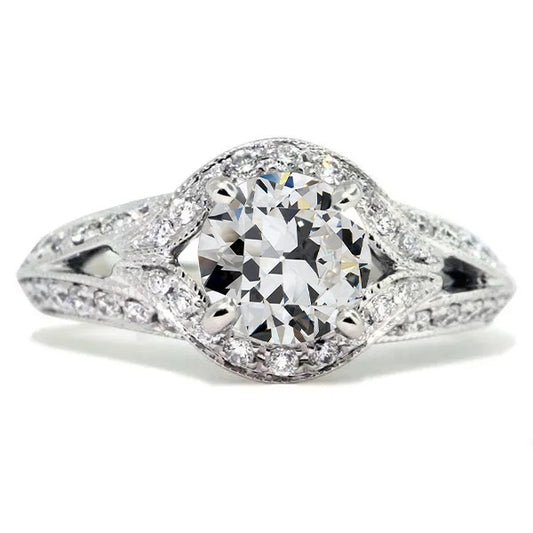 Round Old Miner Diamond Halo Ring 6 Carats