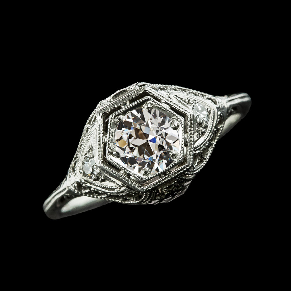 Antique Style Three Stone Ring Round Old Miner Diamonds 1.25 Carats