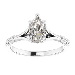 Antique Style Solitaire Pear Old Mine Cut Diamond Ring 2 Carats