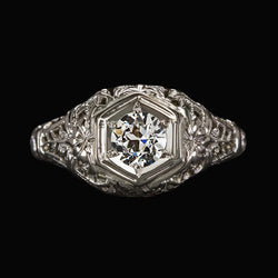 Antique Style Solitaire Ring Old Cut Diamond 1.50 Carats Filigree