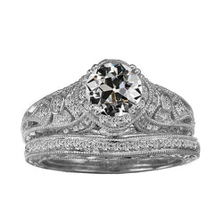 Antique Style Wedding Ring Set Round Old Miner Natural Earth Mined Diamond 4 Carats