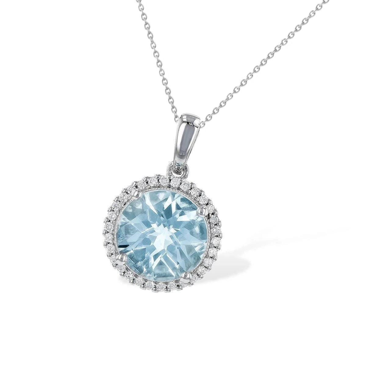 Aquamarine 14.35 Carat Natural Earth Mined Diamond Pendant Necklace White Gold 14K