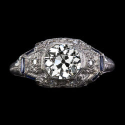 Real Art Deco Jewelry New Antique Style Old Miner Natural Earth Mined Diamond Sapphire Ring