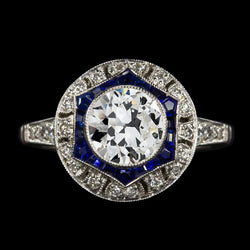 Art Deco Jewelry New Double Halo Ring Old Cut Natural Earth Mined Diamond & Ceylon Sapphires