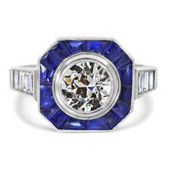 Art Deco Jewelry New Halo Old Cut & Emerald Natural Earth Mined Diamond Sapphire Ring