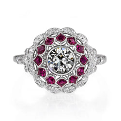 Art Deco Jewelry New Halo Ring Old Cut Diamond Special Cut Ruby Flower Style