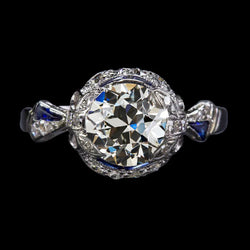 Real  Art Deco Jewelry New Old Cut Diamond Blue Sapphire Wedding Ring