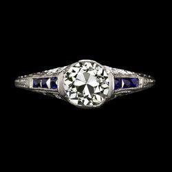 Genuine   Art Deco Jewelry New Old Cut Diamond Sapphire Ring Vintage Style