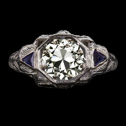 Art Deco Jewelry New Old Cut Diamond & Sapphire 3 Stone Ring Filigree