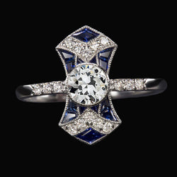 Real  Art Deco Jewelry New Old Miner Diamond & Sapphire Lady’s Ring