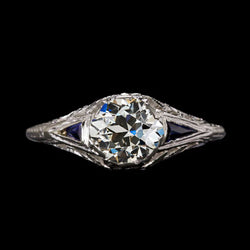 Art Deco Jewelry New Round Old Cut & Sapphire Three Stone Ring