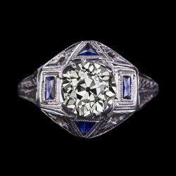Art Deco Jewelry New Vintage Style Old Cut Natural Earth Mined Diamond Sapphire Ring