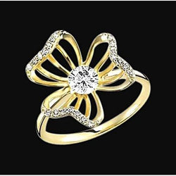 Real  Art Nouveau Jewelry New Diamond Flower Design Ring Yellow Gold