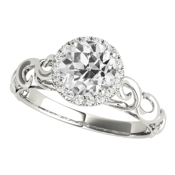 Art Nouveau Jewelry New Halo Ring Round Old Cut Diamonds 14K Gold