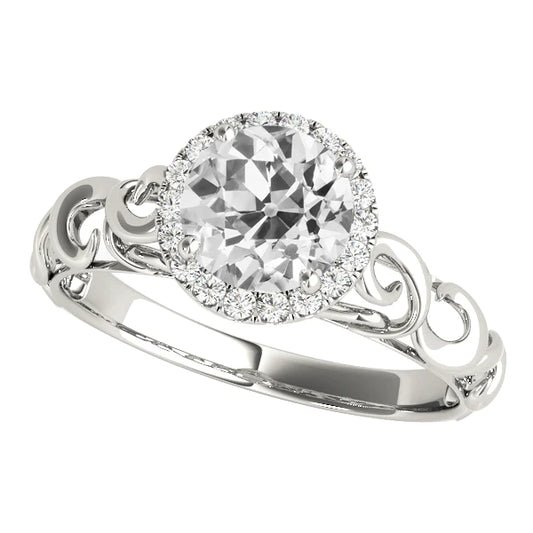 Art Nouveau Jewelry New Halo Ring Round Old Cut Diamonds 14K Gold