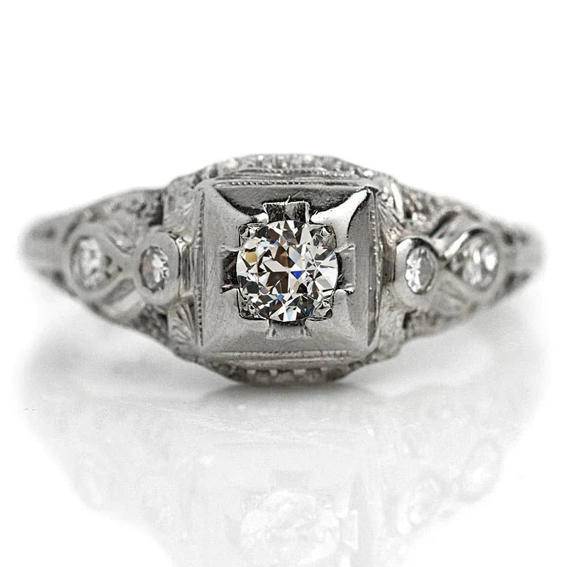 Art Nouveau Jewelry New Old Mine Cut Diamond Anniversary Ring