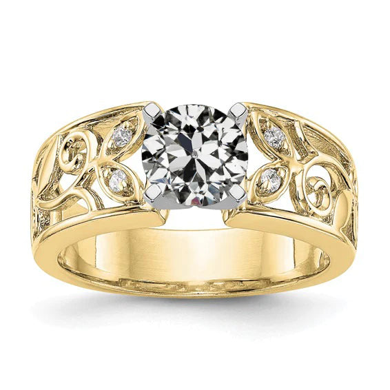 Art Nouveau Jewelry New Ring Old Mine Cut Diamond Ring Leaf Style