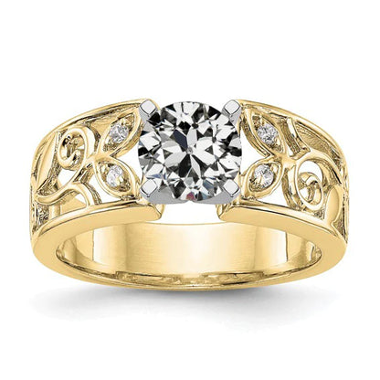 Art Nouveau Jewelry New Ring Old Mine Cut Diamond Ring Leaf Style