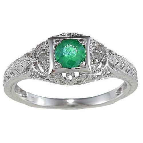  Lady’s Brilliant Art Nouveau Jewelry New Round Cut Green Emerald Diamond Ring