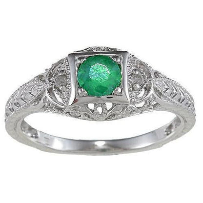  Lady’s Brilliant Art Nouveau Jewelry New Round Cut Green Emerald Diamond Ring