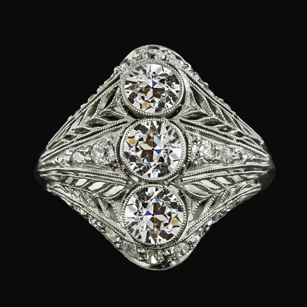 Art Nouveau Jewelry New Round Old Cut Diamond Lady’s Ring Milgrain