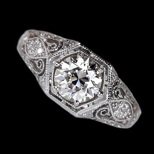 Art Nouveau Jewelry New Solitaire Round Old Mine Cut Diamond Ring
